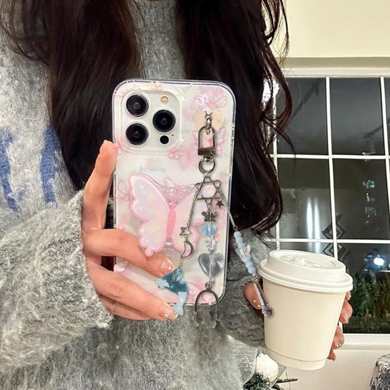 Handmade Beaded Keychain Sweet Bowknot Heart Pendant Keyring Fashion Phone Chain for Women Bag Charm Aesthetic Jewelry