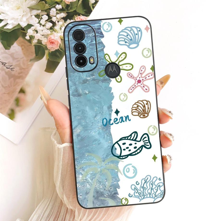 Phone Case For Motorola Moto E30 E40 E20 E14 Funda Moto E7 Power E7 Plus Soft Matte Silicone Back Cover Daisy Floral Cat  Bumper