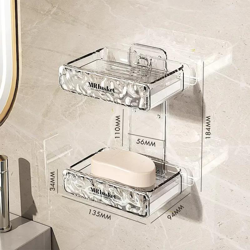 

Настенная мыльница без сверления, высококлассная мыльница для ванной с дренажем, двухслойная мыльница