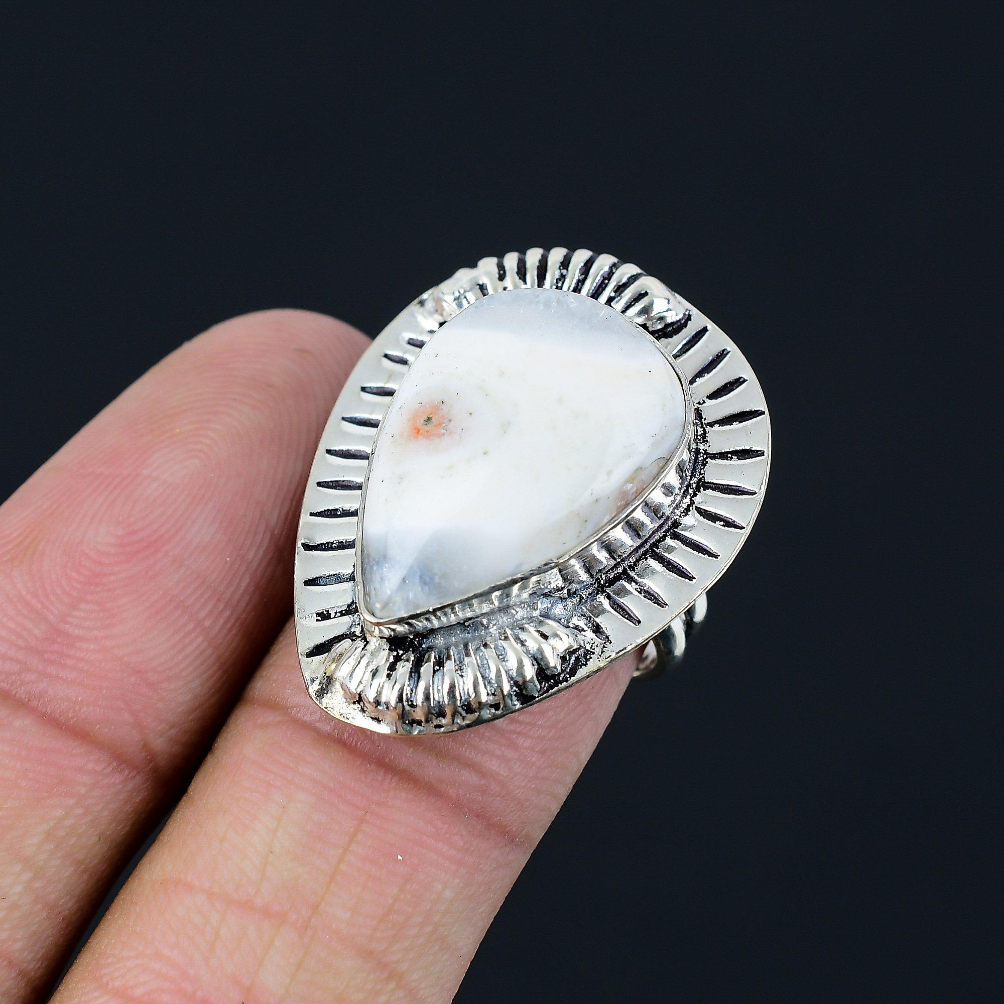 925 Sterling Silver Solar Moss Opal Stone Stackable Ethnic Ring Jewelry Size 7 7