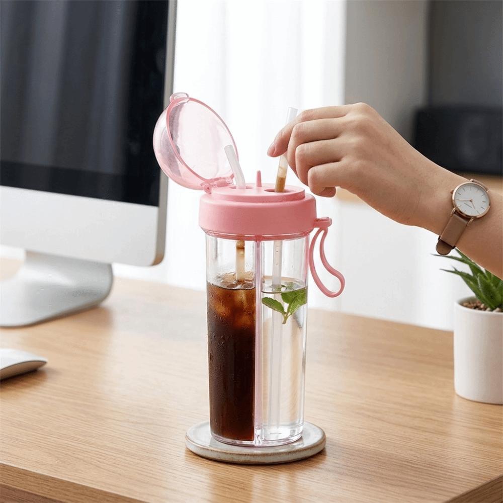 600ML Dual Drink Cup With Tubes Large Capacity Cup Portable Bottle Sport Tumbler Outdoor Sports