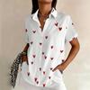 Simple and personalized gradient color printed summer women's plus size lapel short sleeved shirt fashionable versatile top