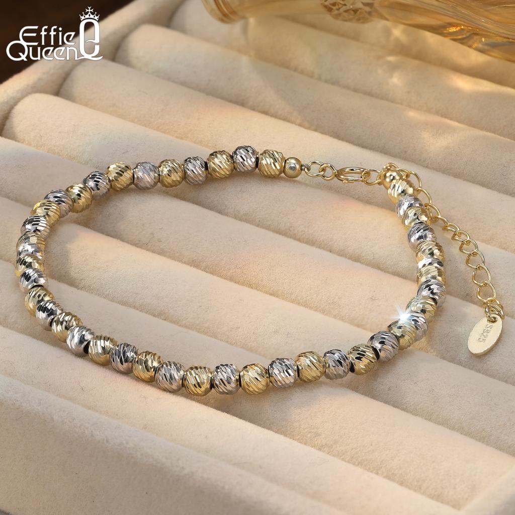 EFFIE QUEEN S925 Silver 14k Gold Twill Beads Ball Chain Bracelet Luxury Jewelry for Women, Men's Bracelet Hand Chain Gift GAB03