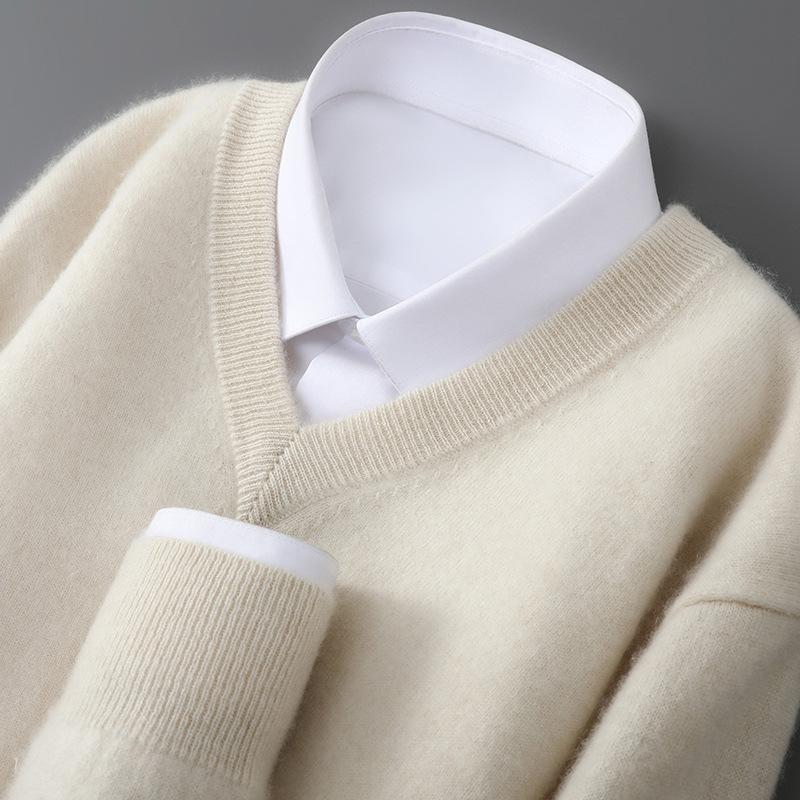 Men'S Pure Cardigan V-Neck Pullover Long Sleeve Sweater Business Casual Warm Cashmere Knitted Bottom Top