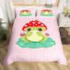 Kawaii Frog Duvet Cover Cute Frog Bedding Set For Boys Girl Blossom Flowers Floral Comforter Cover Cartoon Farm Animal Bed Cover