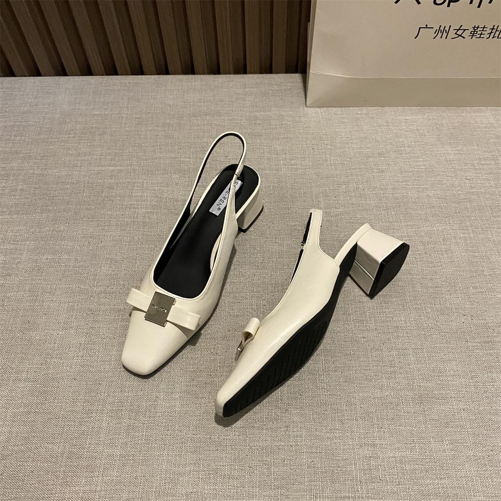 French High-end Square Head Thick Heel Bag Head Sandals 2025 New Bow Light Mouth Single Shoes Women