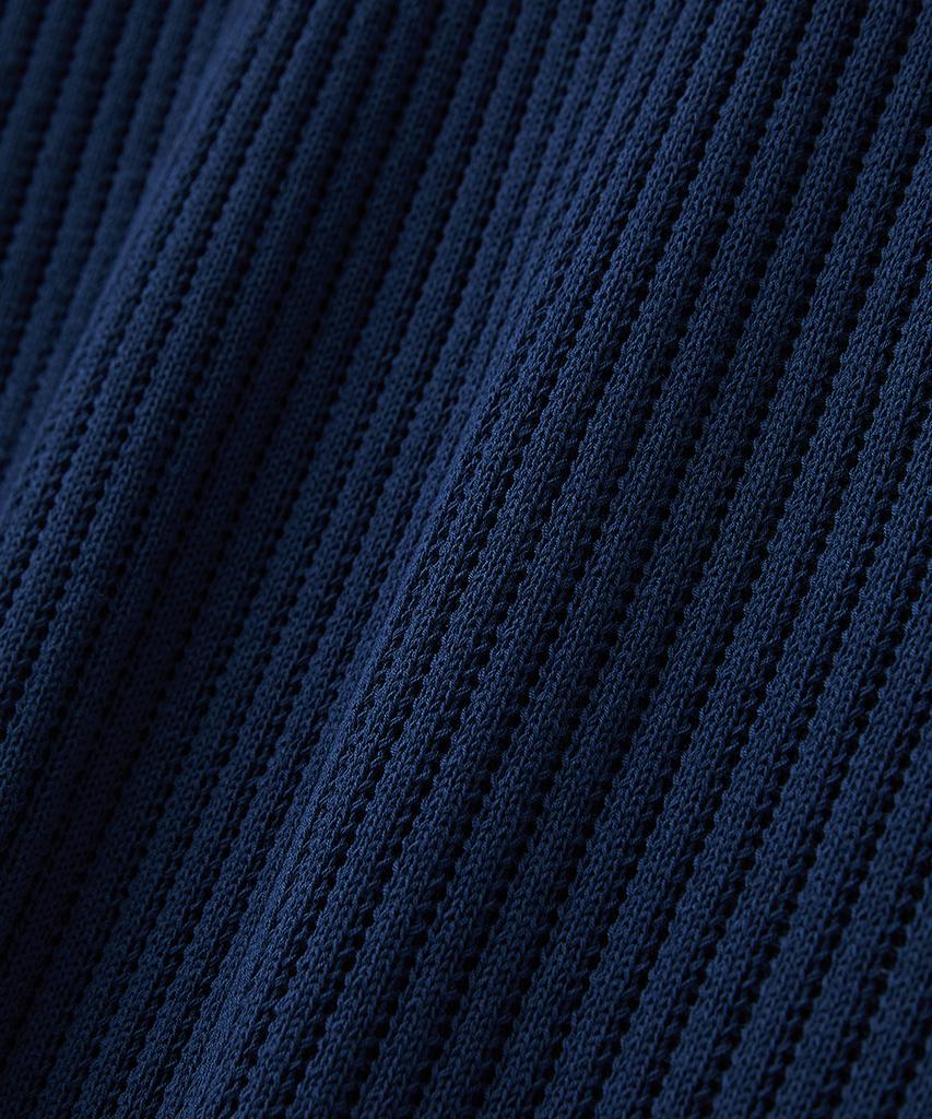 BLOND9 Cotton Rib Collar Short Sleeve Knit_Navy