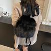 Plüsch Rucksack Damen Klein Niedlich Kordelzug Flauschige Tasche Einfarbig Weicher Rucksack Winter Warm Kunstfell Schulter Rucksack