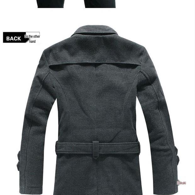 Korean Style Men's Slim Fit Wool Trench Coat - Autumn/Winter Mid-Length Cape Outerwear
