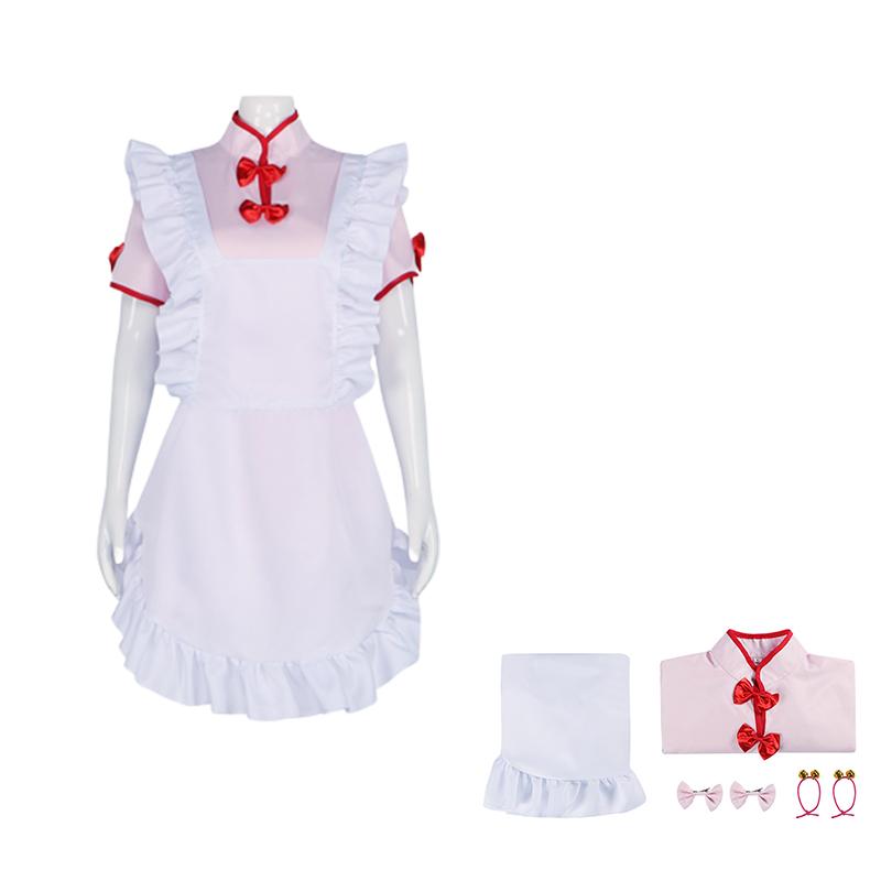 

Нибун но Ранма Ичи Шампунь Ципао Девушка Розовое Короткое Платье Горничная Веера Косплей S