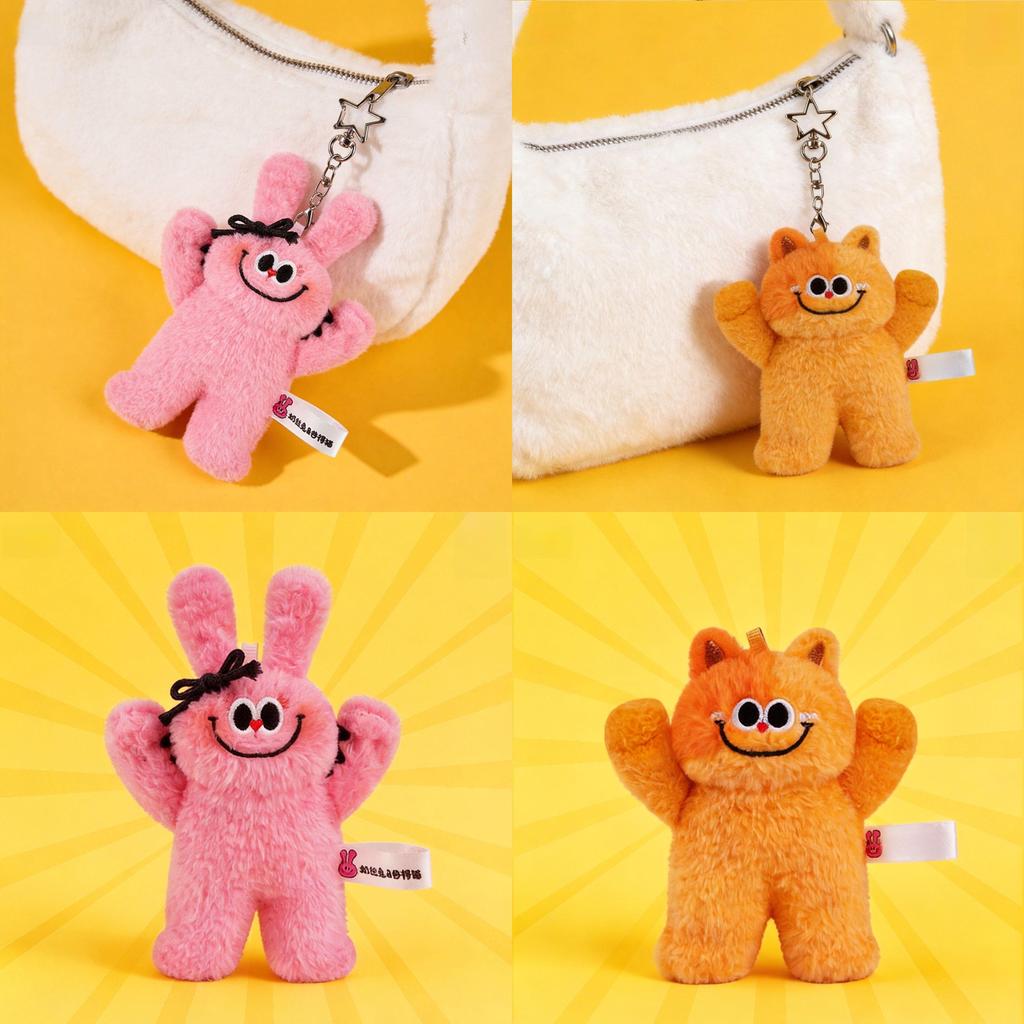 Milk Silk Bunny And Cat Plush Keychain With Soft Short Plush For Kids And Teens
