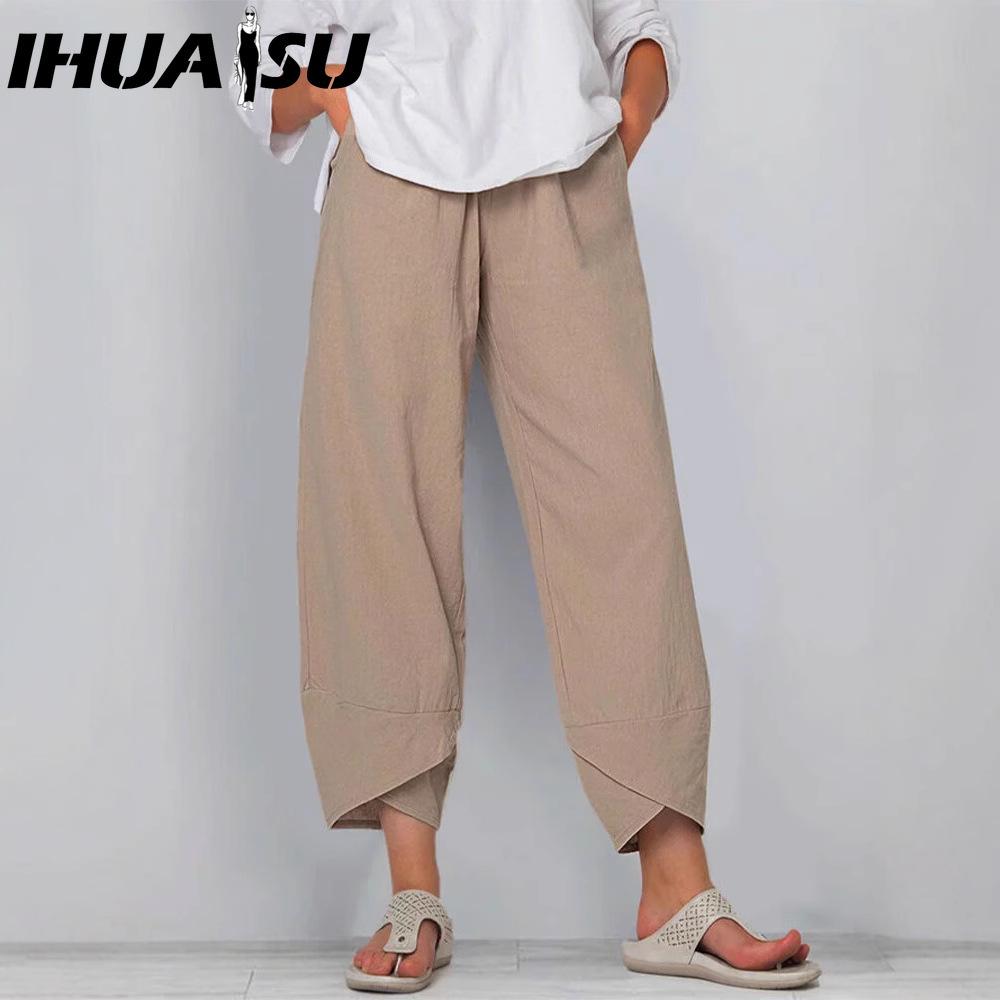 IHUASU Solid-color Loose Casual Straight-leg Women's Pants & Capris