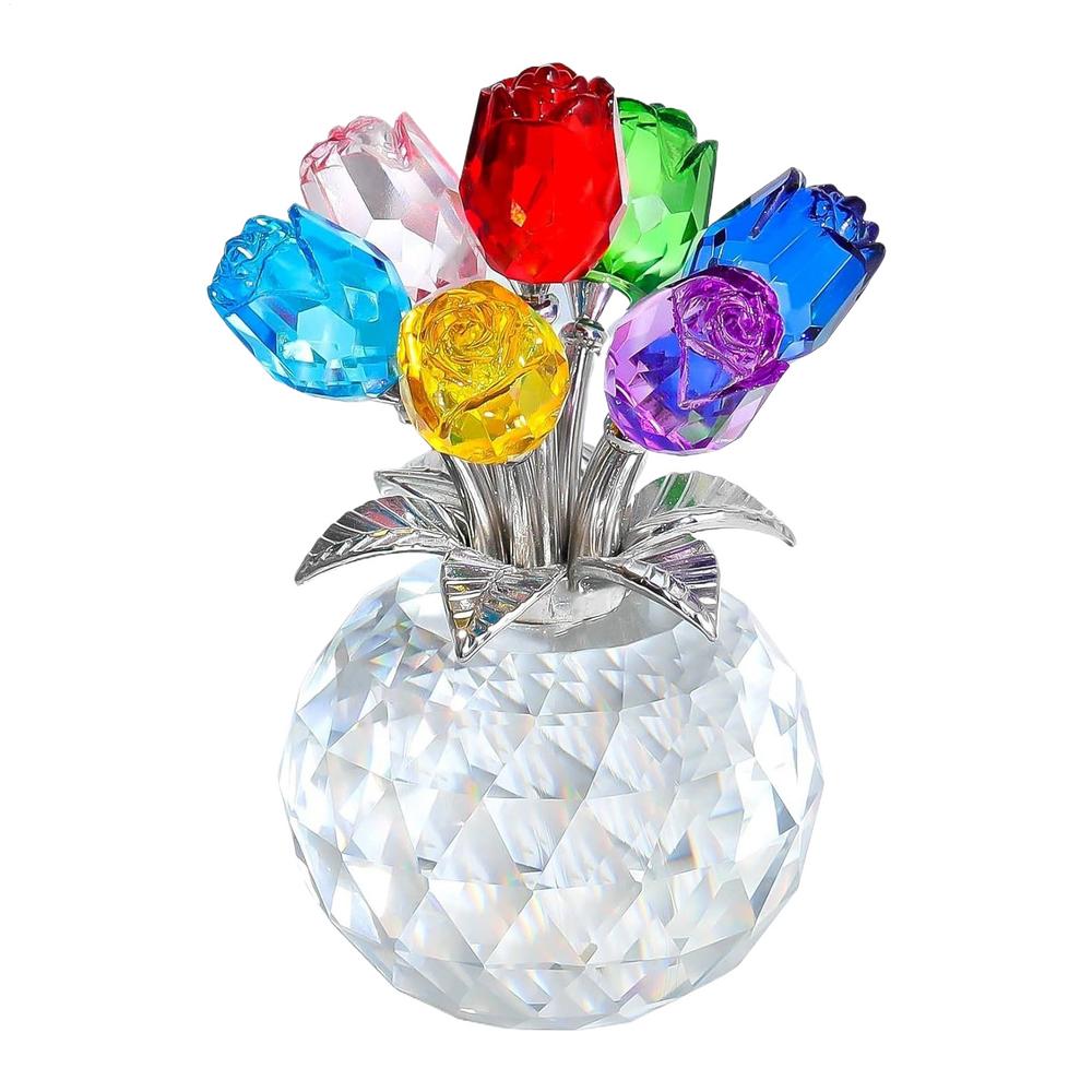 

Crystal Gemstone Rose Flower Colourful Rose Bouquet Eternal Ornament Gift Figurine Decor Rose For Anniversary Valentines Gifts