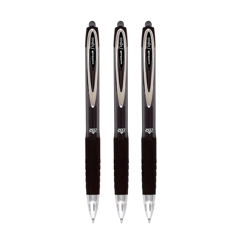 UNI-BALL Signo UMN207 0.7mm Gel Pen Black Ink Pack of 3 for Smooth Writing at Home Office School