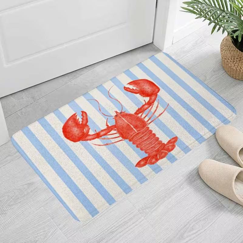 Coastal Lobster Printed Doormat Non-slip Entryway Floor Mat For Summer Nautical Style Home Front Door Indoor Outdoor Home Decor