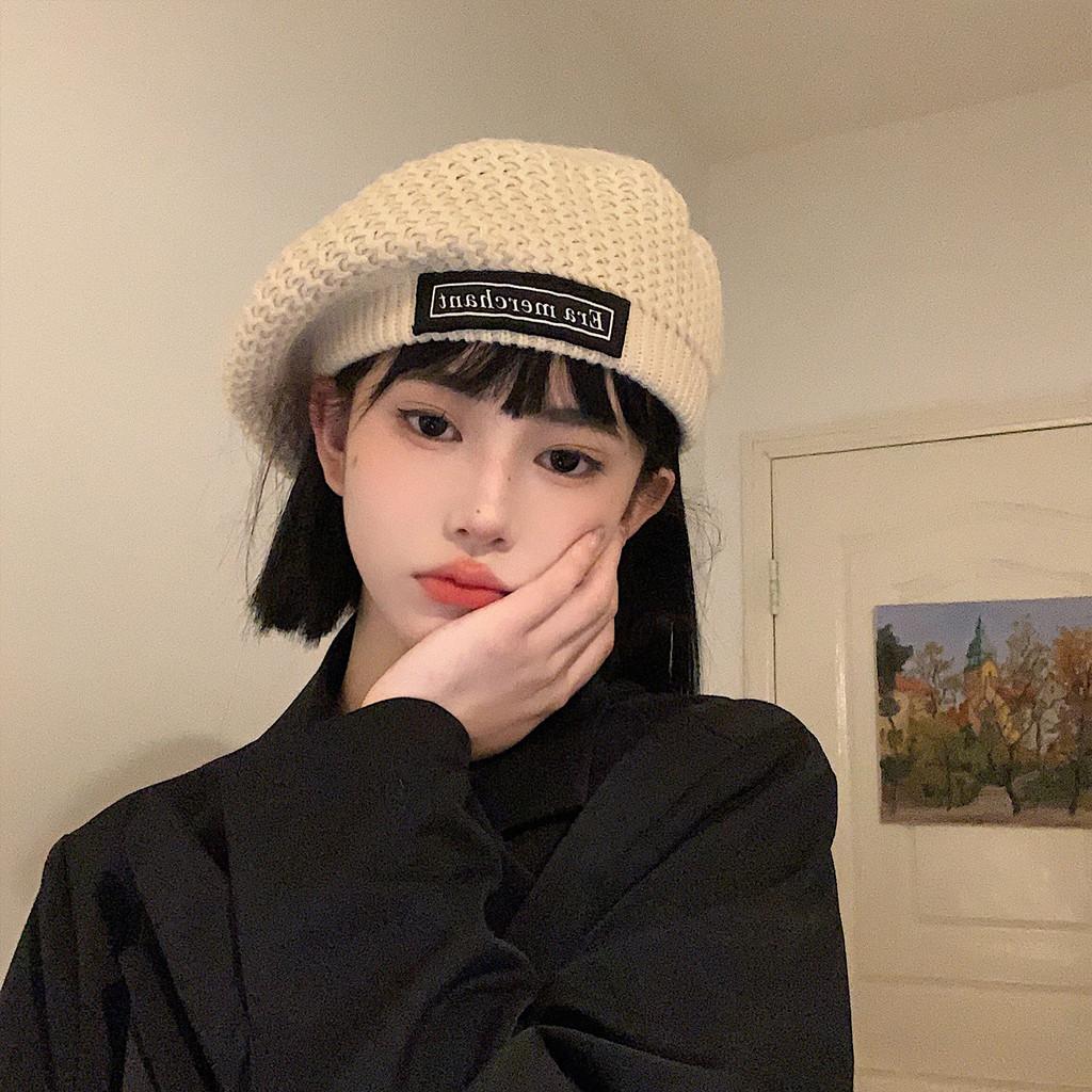 Warm Cozy And Cotton Beret For Women Trendy Knitted Hat White In