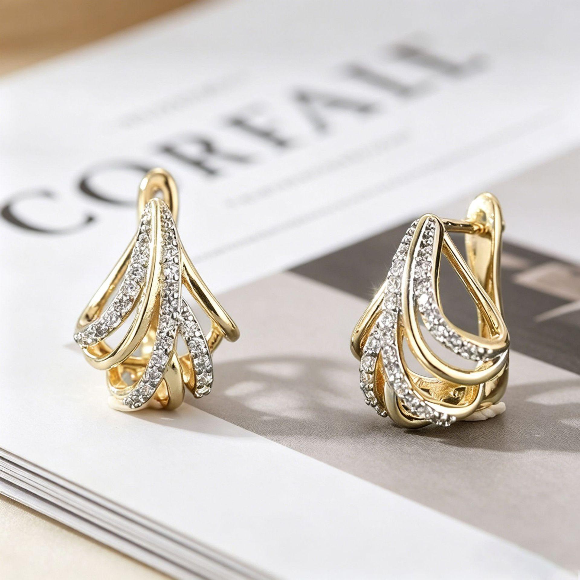 Yanbai Geometric Rhinestone Shell Stud Earrings - Elegant & Versatile Women s Fashion Jewelry