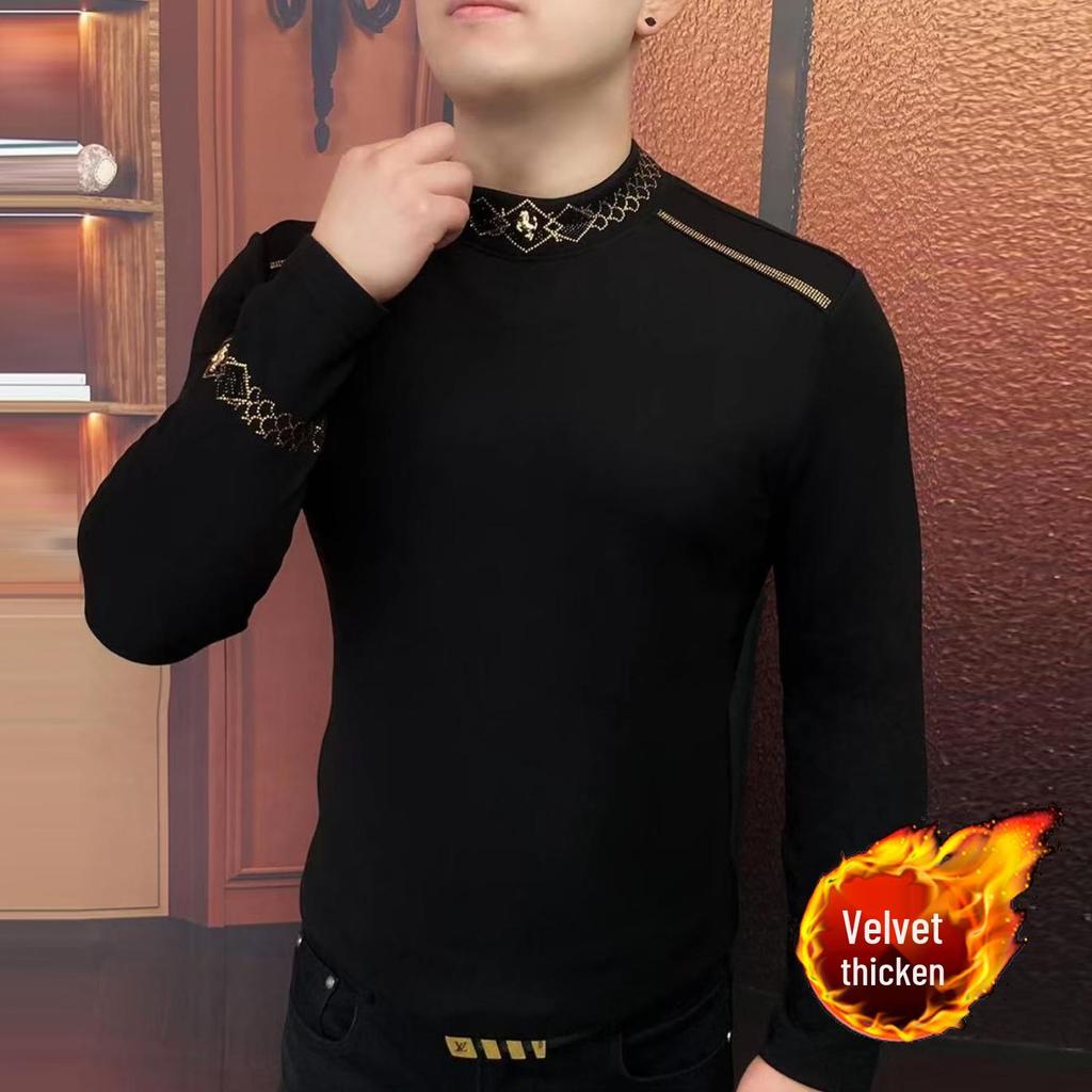 European Velvet Men's Round Neck Long Sleeve Hoodie - Trendy, Versatile, Light Luxury Fashion