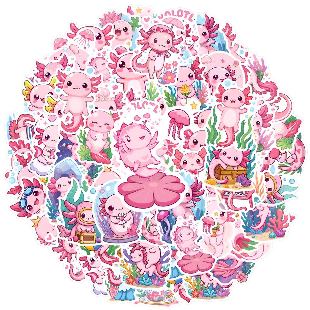35pcs-50pcs Playful Cute Stickers Kawaii Axolotl Cute Cartoon Stickers DIY Stickers For Guitar Laptop Helmet Skateboard Guitar