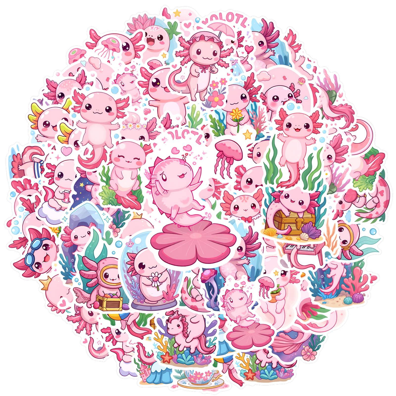 

35pcs-50pcs Playful Cute Stickers Kawaii Axolotl Cute Cartoon Stickers DIY Stickers For Guitar Laptop Helmet Skateboard Guitar