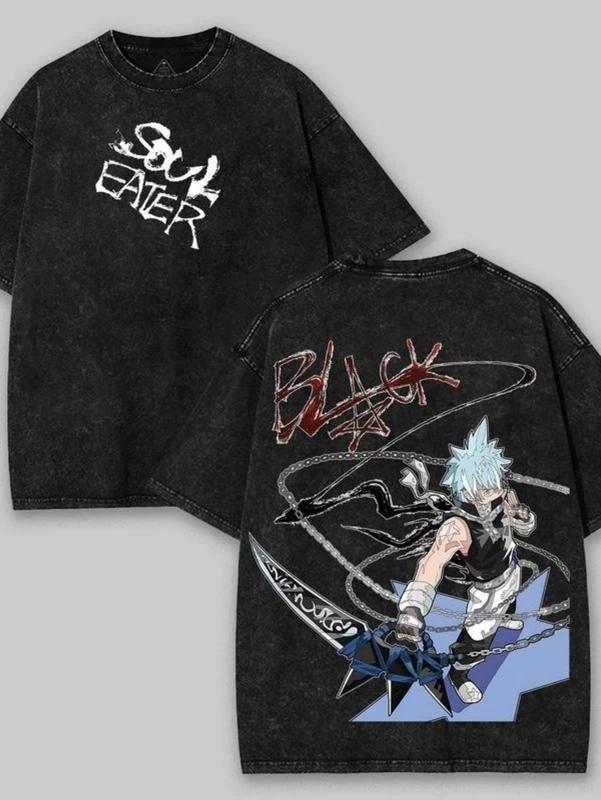 Soul Eater Black Star Anime Washed Cotton Short-Sleeve T-Shirt - Unisex Men's Gr