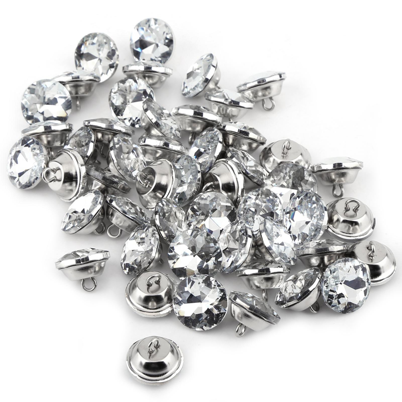 Shoemst 50Pcs Crystal Diamante Rhinestone Round Buttons For Clothes Crafts Headboard Sofa
