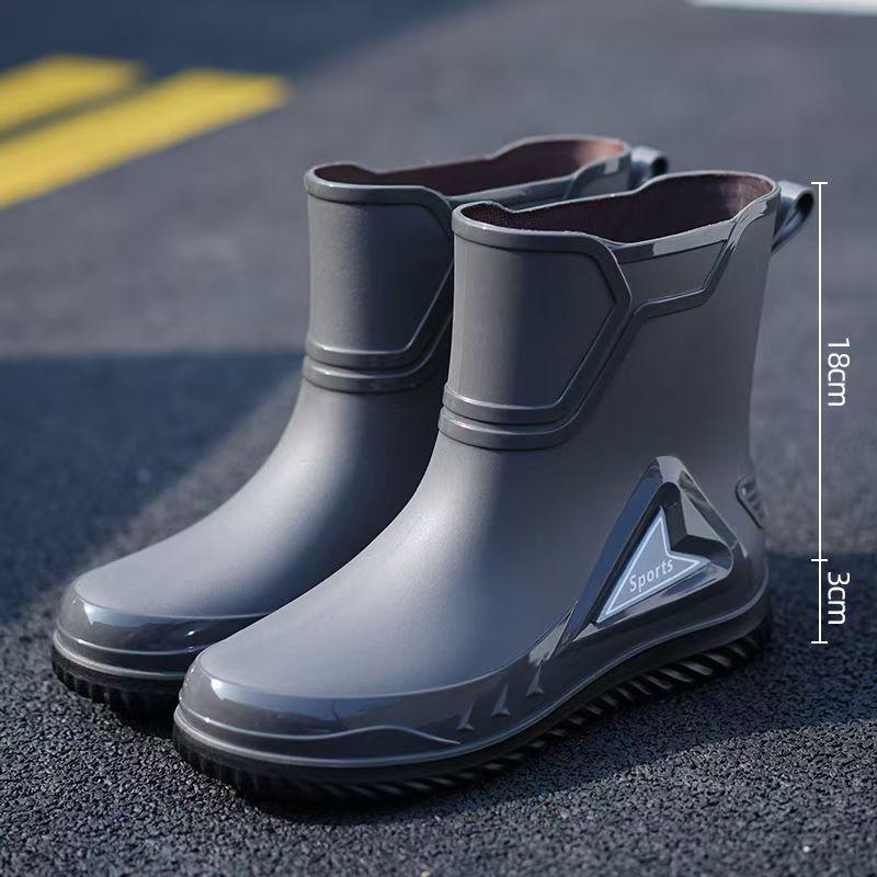 

Men s Trendy Black Mid-Calf Waterproof Rain Boots with Reflective Strips for Urban Wading 39