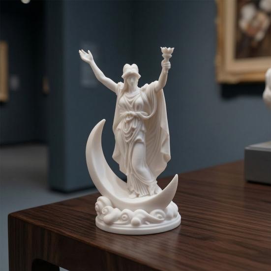 3D Printed Greek Goddess Figurine, Crescent Goddess Statue, Resin Sculpture Ornaments for Home Office Desktop Bookshelf Decorations