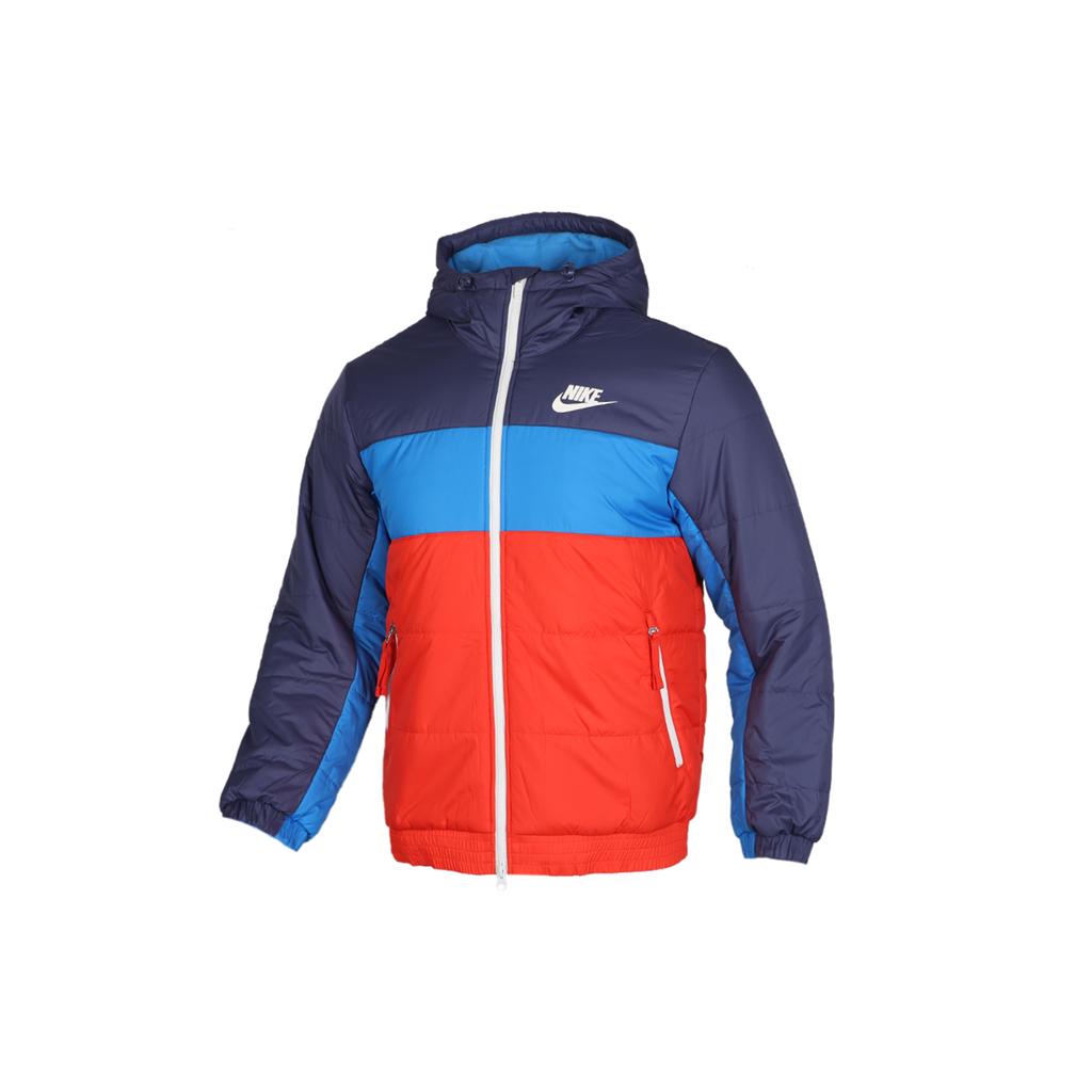 Nike Colorblock Casual Sport Warm Windproof Fleece-Lined Cotton Jacket Men Tops Blue BV4684-557