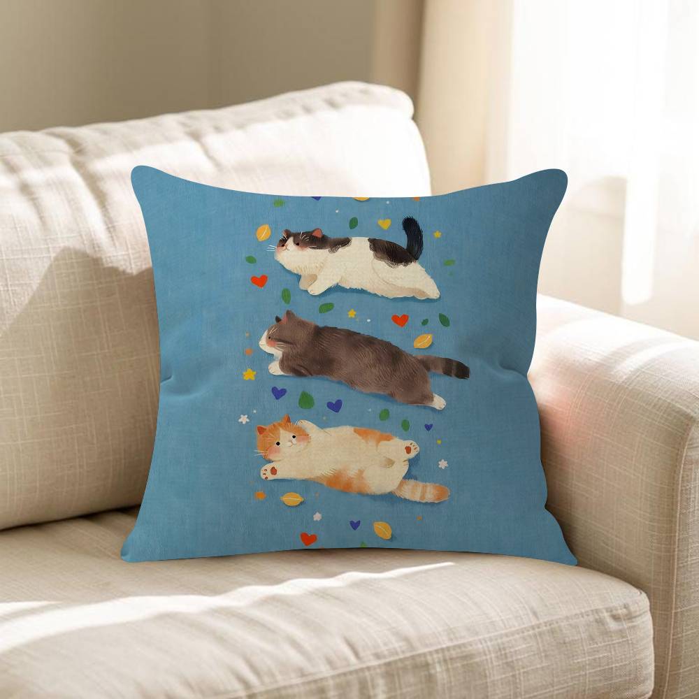 Korean Ins Cute Healing Sleeping Cats Cushion Cover Pillowcase Upholstery Sofa Throw Pillow Home Decor Pillowcas