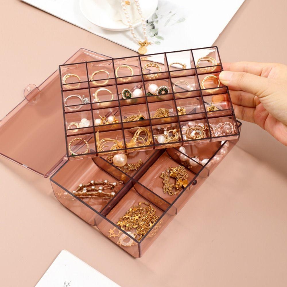 2 Layers Jewelry Storage Box Transparent Dust-proof Desktop Jewelry Case Space Saving Large Capacity Necklace Storage Case