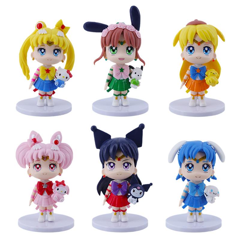 6pcs/set Sailor Moon PVC Figure Toys 8 cm with Ami Hino Rei Kino Chibiusa Cute Action Model
