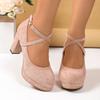 High Heeled Single Shoes Summer New Round Toe Shallow Mouth Suede Platform Slip Strap Anti-Slip Wear-Resistant High Heels