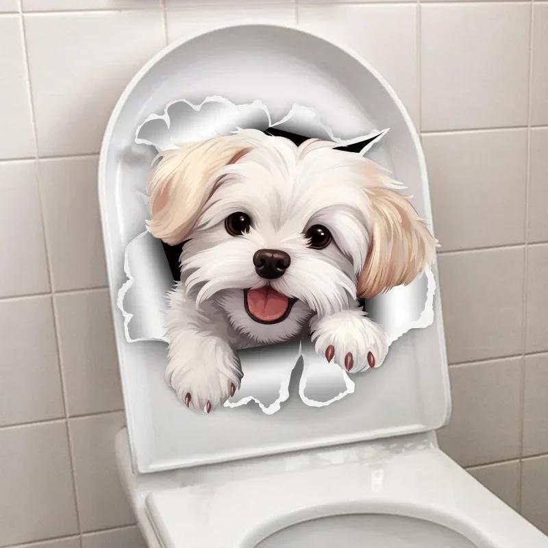 White Dog Toilet Stickers Door Stickers Wall Sticker Waterproof Self-adhesive Decals Bathroom Decoration Sticker 2025 Wholesale
