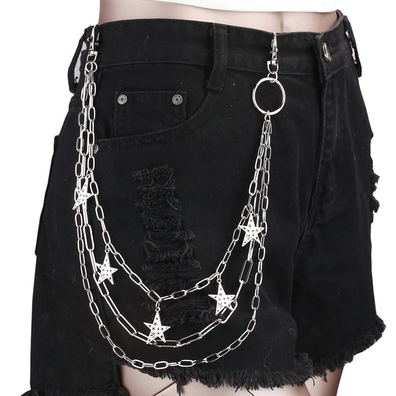 Punk Pants Chain Pentagram Keychains for Men Women Jean Trouser Biker Chains Harajuku Goth Jewelry Gothic Rock Emo Accessories
