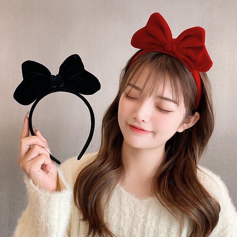 Snow White Velvet Headband with Large Red Bow - Perfect for Sweet Photos and Stage Performances
