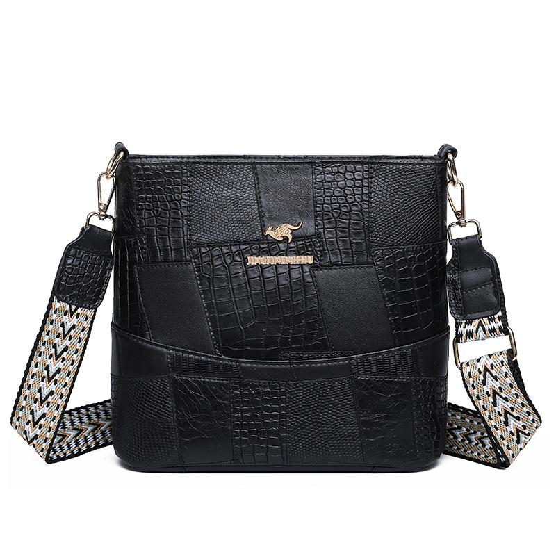 Stitching Women's Bag PU Shoulder Bag Bucket Bag