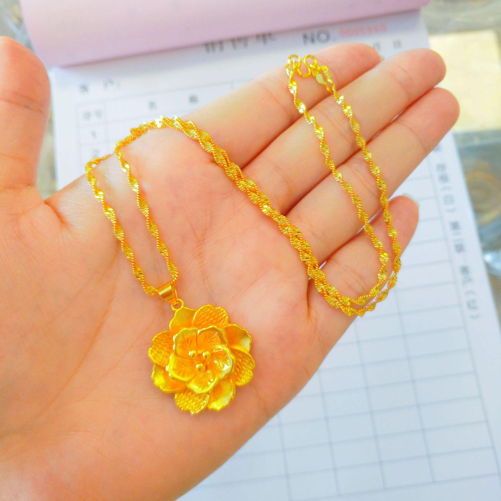 

Gold Plated Peony Pendant Necklace - Vietnam Sand Gold Clavicle Chain, Holiday Gift Pendant Only