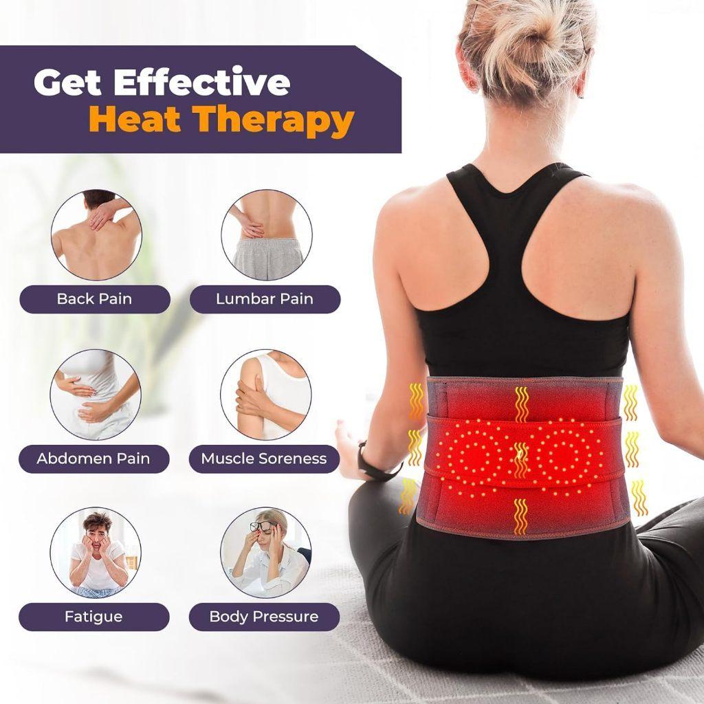 Cordless Lumbar Heating Pad 3 Heating & Vibration Modes Lower Back Massager Rechargeable Red Light Therapy Lumbar Support Belt