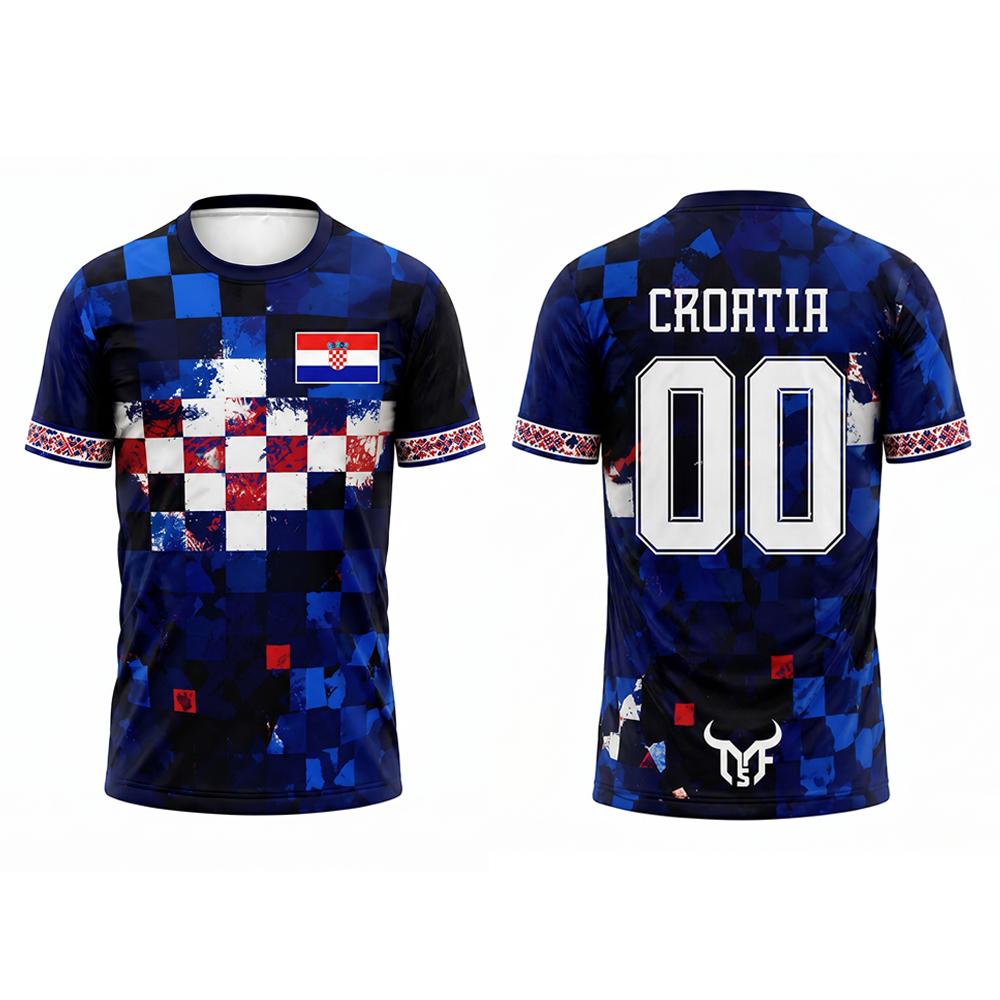 MDHAO xin nan zhuang  3D txu 2026 Nieuw Kroati&euml; Vlag Print Voetbal T-shirt Sport Casual Ademend Sneldrogend Shirt Unisex Buiten Mode Voetbal Uniform XL