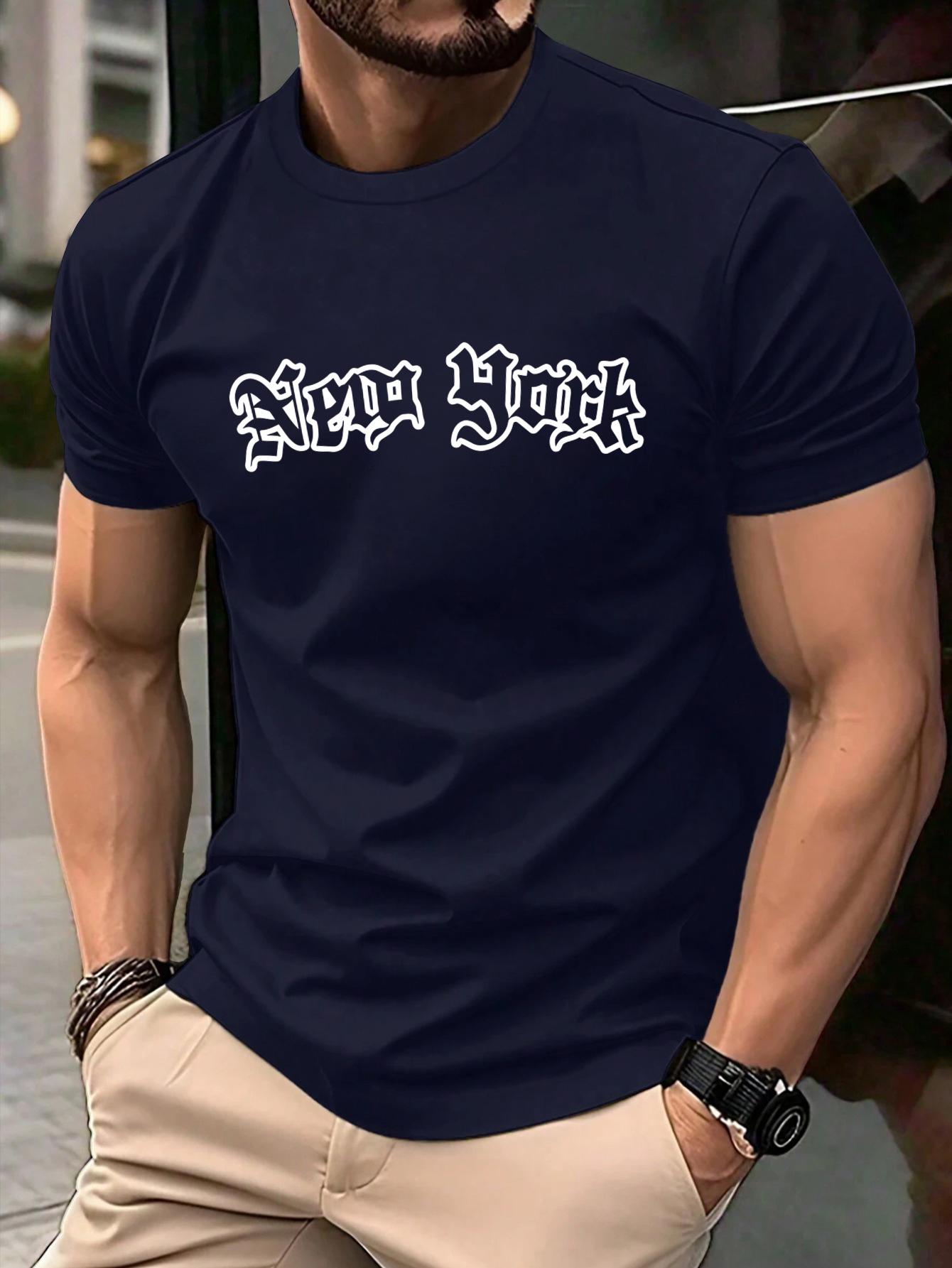 

New York Creative Art Letter Print TShirts Men Summer ONeck Tee Shirt Cotton AllMatch Short Sleeve Man Casual Loose Clothing 4XL