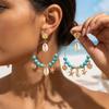 Bohemian Shell Starfish Turquoise Bead Large Hoop Earrings for Women Metal Conch Seashell Circle Dangle Earring Vacation Jewelry