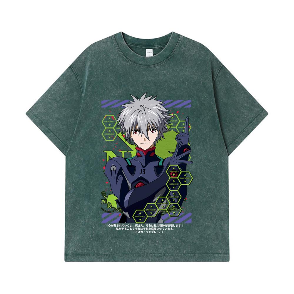 275 GSM Washed T-shirts 100% Cotton Evangelion V5 Kagoru Print Unisex Heavy Cotton T Shirt