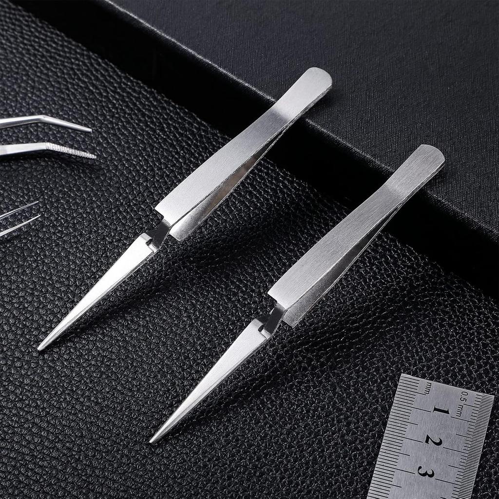 Minatee 3 Pieces Reverse Tweezers for Crafting Cross Locking Electronics Tweezers Reverse Action Forceps Tension Stainless Steel Craft Jewelry