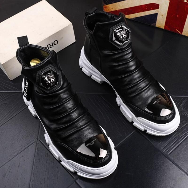 High Top Shoes Men's New Trend Board Shoes Inside Height-raising Small White Boots Korean Version of Men's  Zapatos Hombre  B2