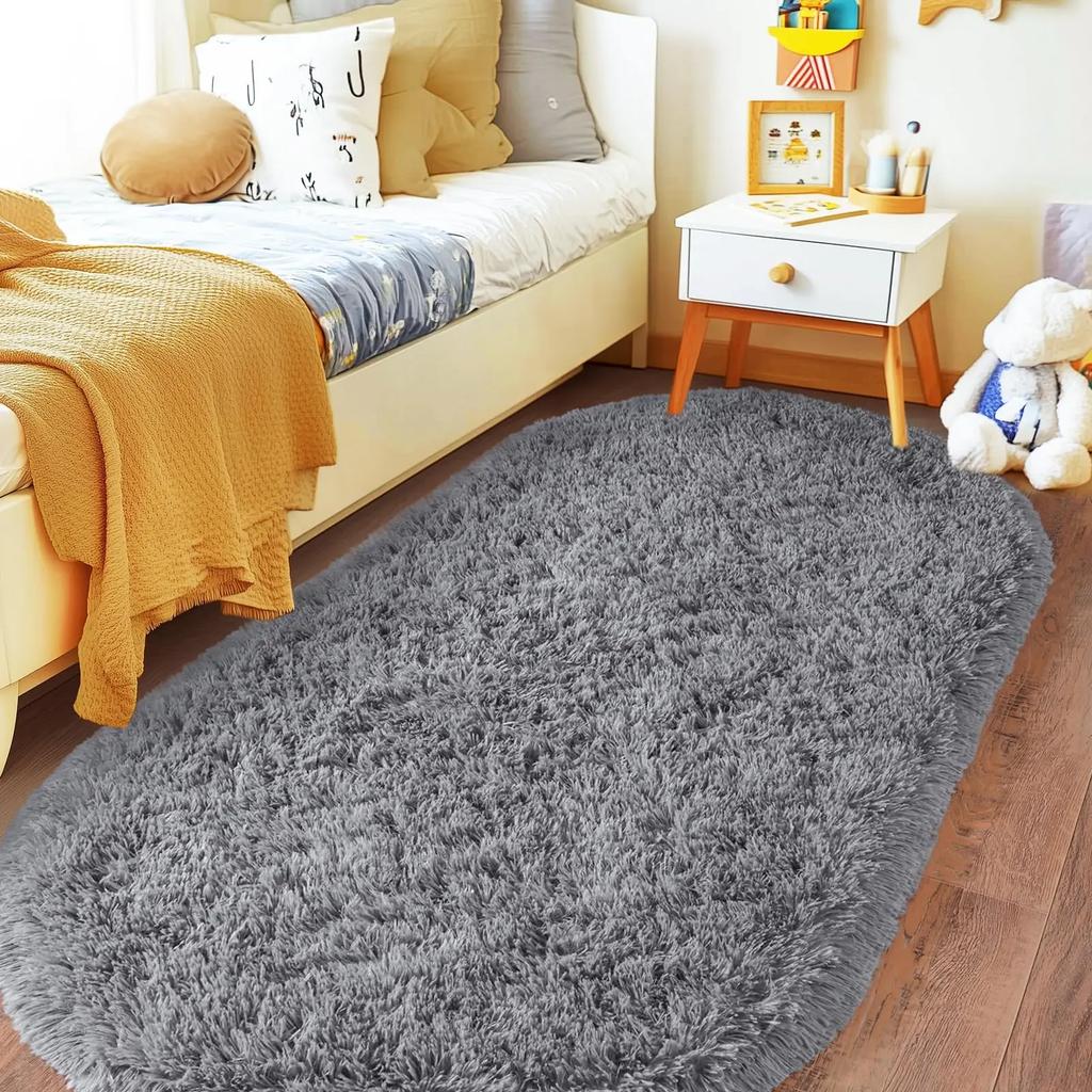 Tie Dye Hellgrauer Teppich Oval Flauschig Plüsch Bettvorleger Kinderzimmer Feuchtigkeitsbeständige Matte Wohnzimmer Heimdekoration Teppiche