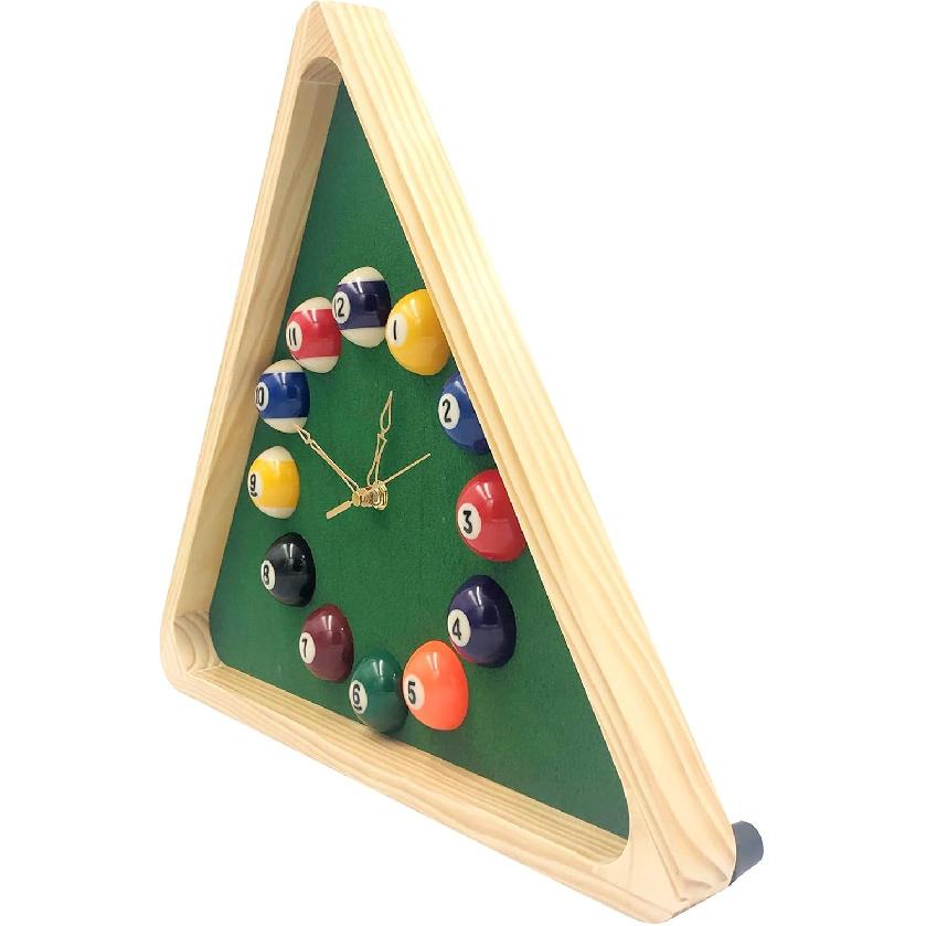Yuanhe Billiards Pool Ball Clock - 14Inch Triangle Pool Table Cool Wall Clock with Solid Wood Frame,Great for Billiards Room,Pool Room,Game Room,Bar