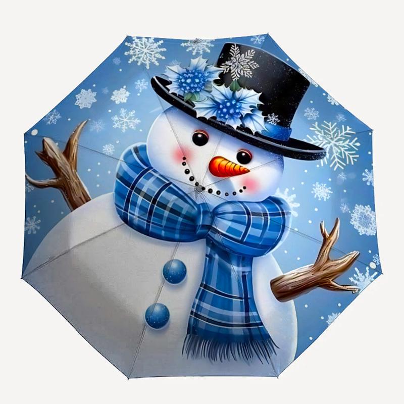 1PC Snowman Winter Wonderland Folding Umbrella with 8 Frames, Automatic Open, Durable Frame, Quality Craftsmanship yy250912151