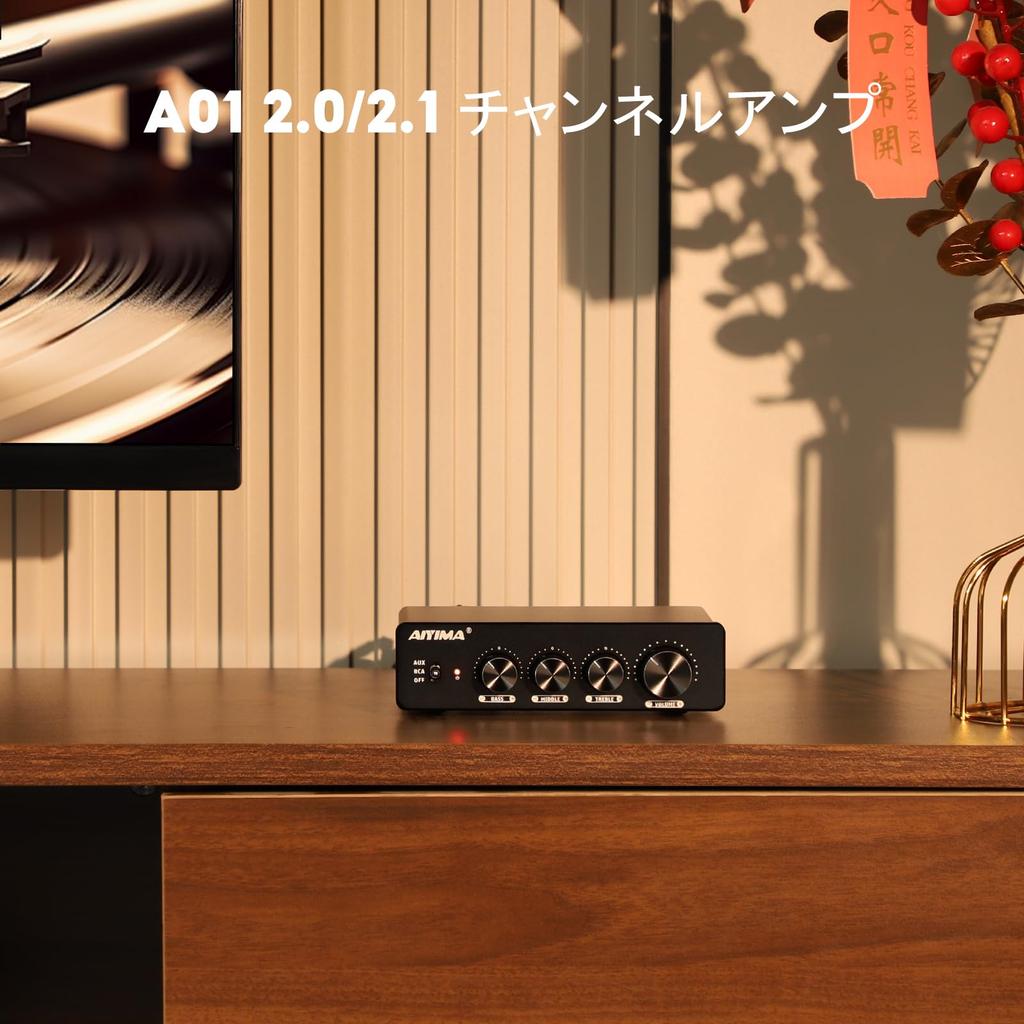 AIYIMA A01 2.02.1 Channel Amplifier, 100W2, RCA & AUX Power Amplifier, TPA3116D22 + NE5532DR3, Class D, with Bass and Treble Controls, for Home