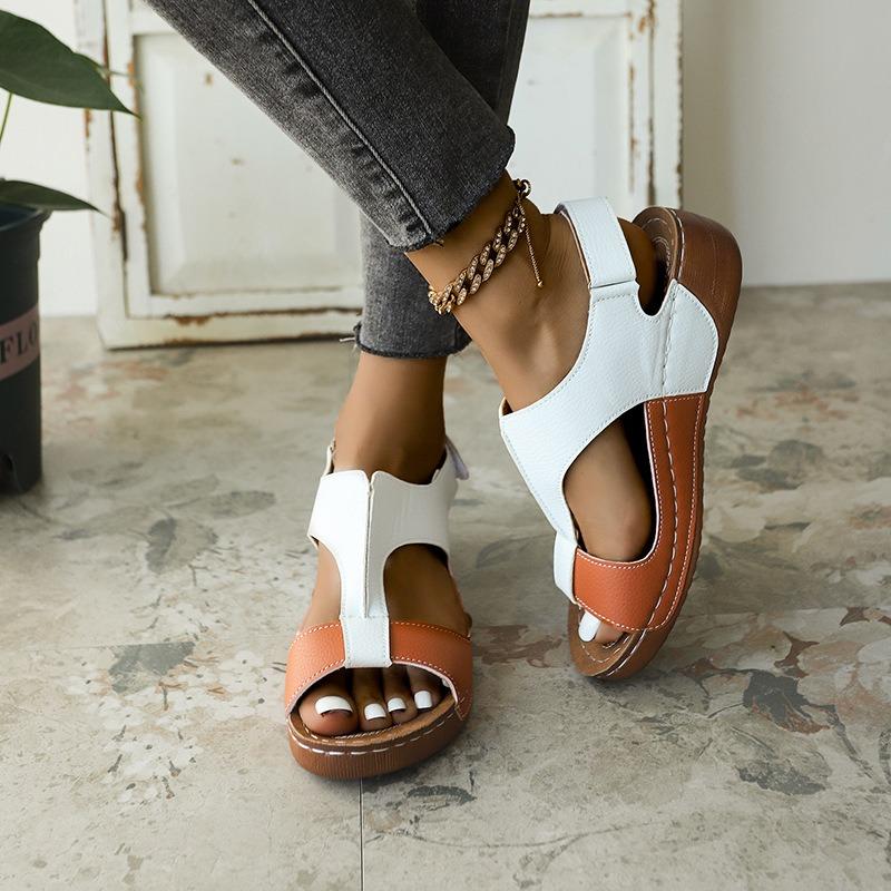 2025 Summer New Plus Size 43 Sandals Women's Wedge Platform Velcro Fish Mouth Sandals